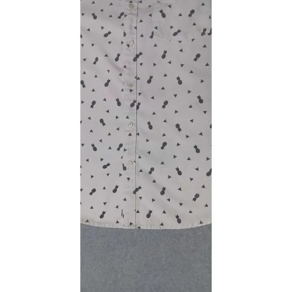 Free Planet Short Sleeve Button Up Mens Size Large White With Black...